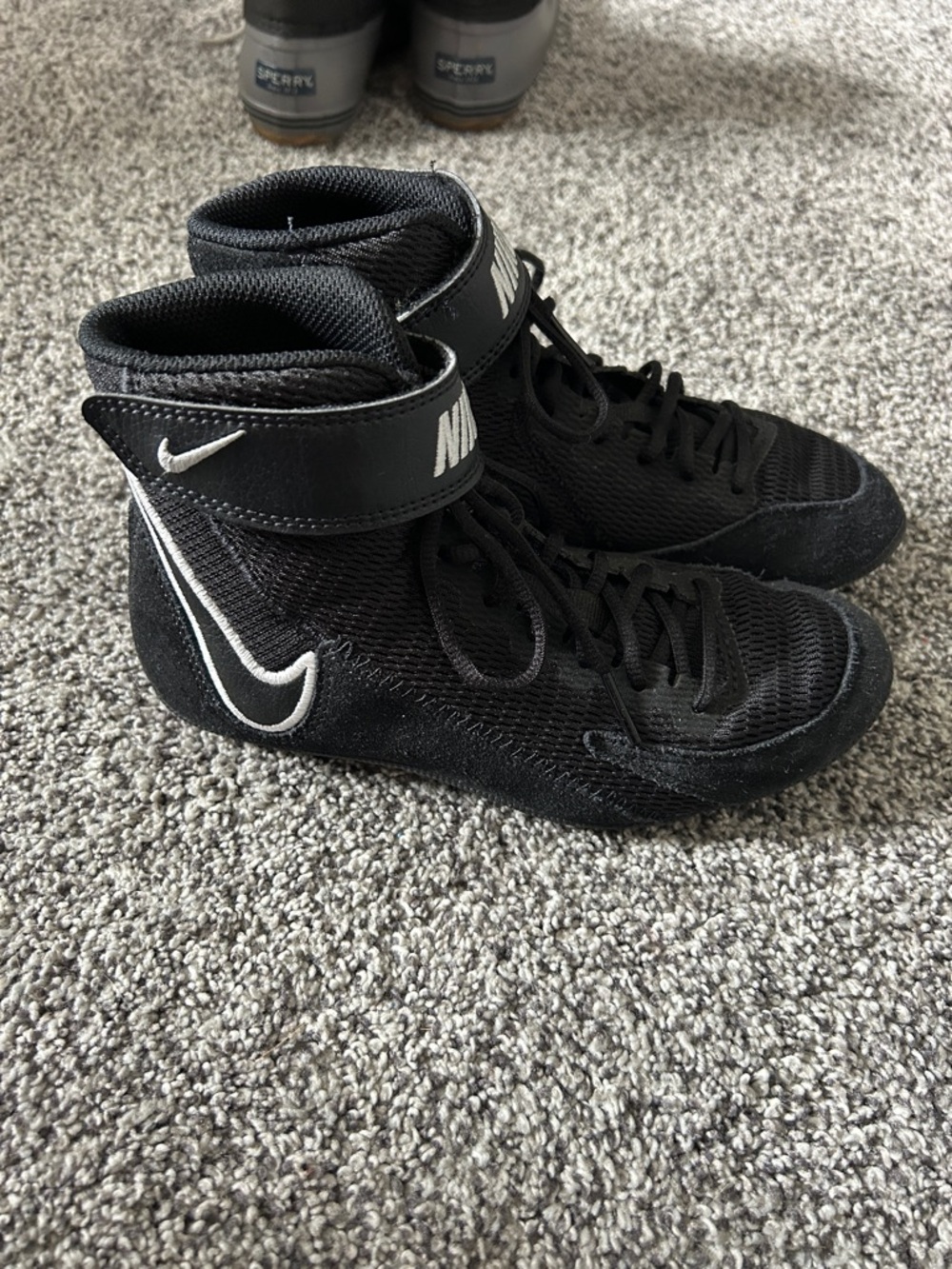 Nike Black High-Top Wrestling/Training Shoes with White Swoosh